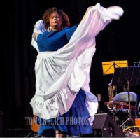  Julia Cepeda joining John Santos ensemble at The Presidio, 2019. Photo , Tom Elhrich