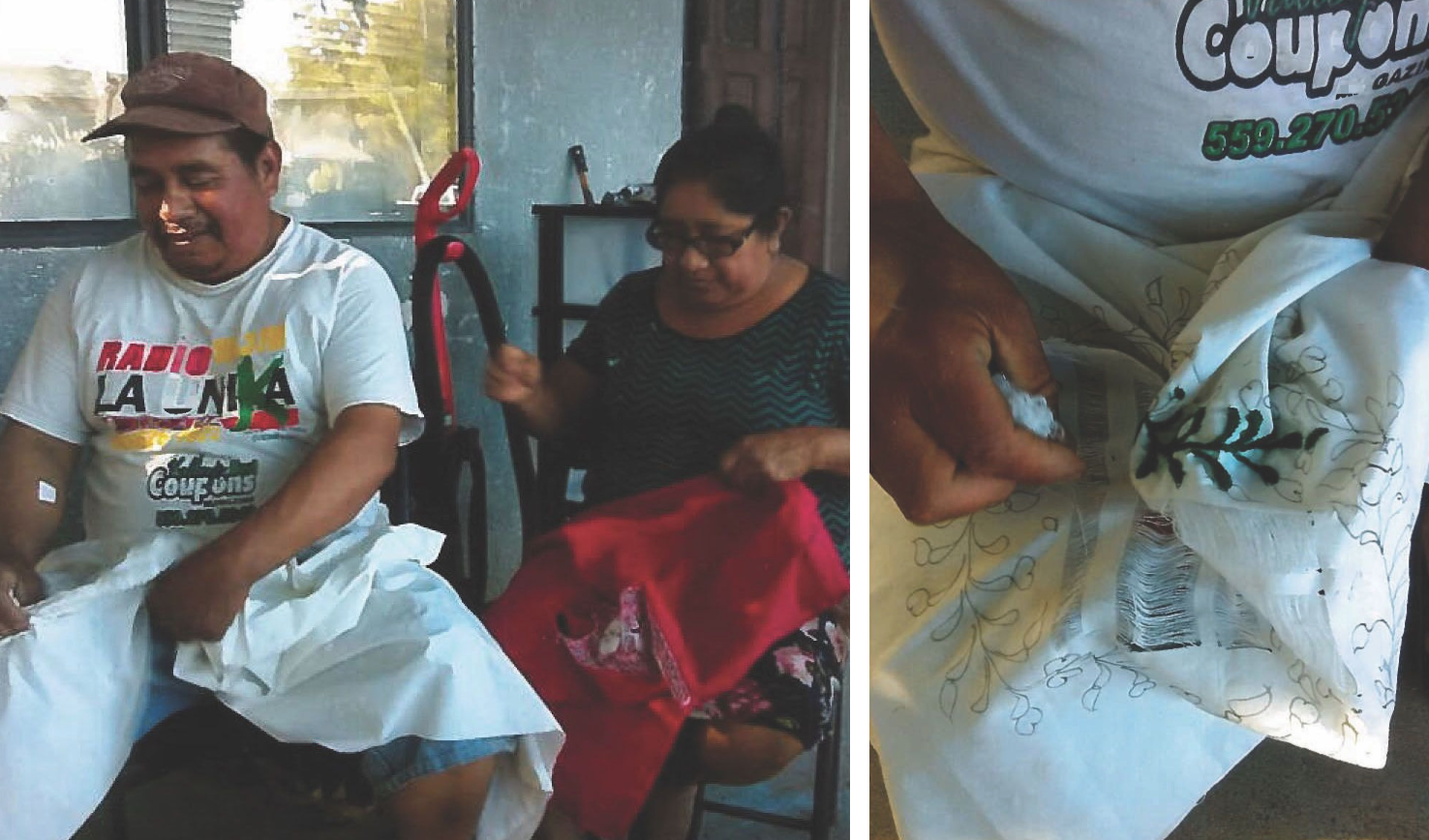 Apprentice Francisco Gomez Padilla (L) with master artist of Cambalache embroidery, Guadencia Lopez (R). Photos courtesy of the artists.