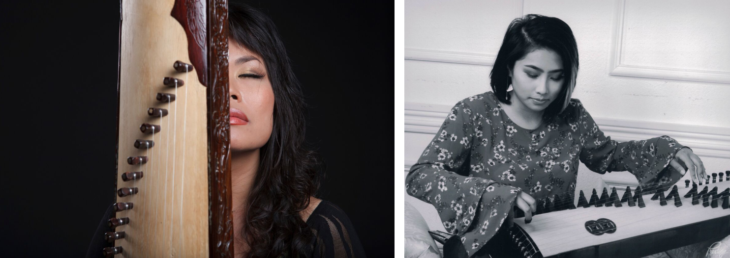 Master musician Van-Anh “Vanessa” Vo (L; photo by Jason Lew) and her apprentice Thu Vu (R; photo by Prestige).