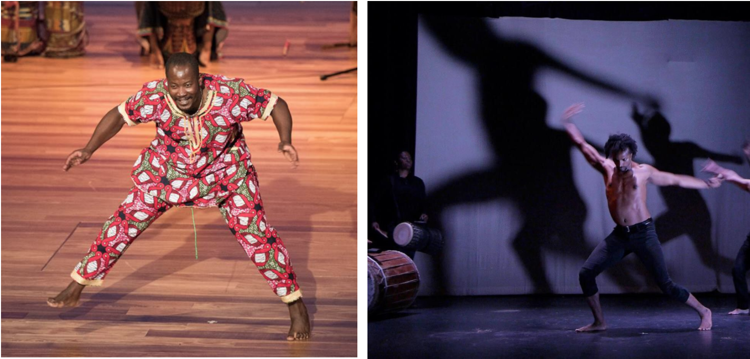 Master dancer Wilfried Souly (L) and his apprentice Aaron Kwesi Mason (R). Photos courtesy of the artists.