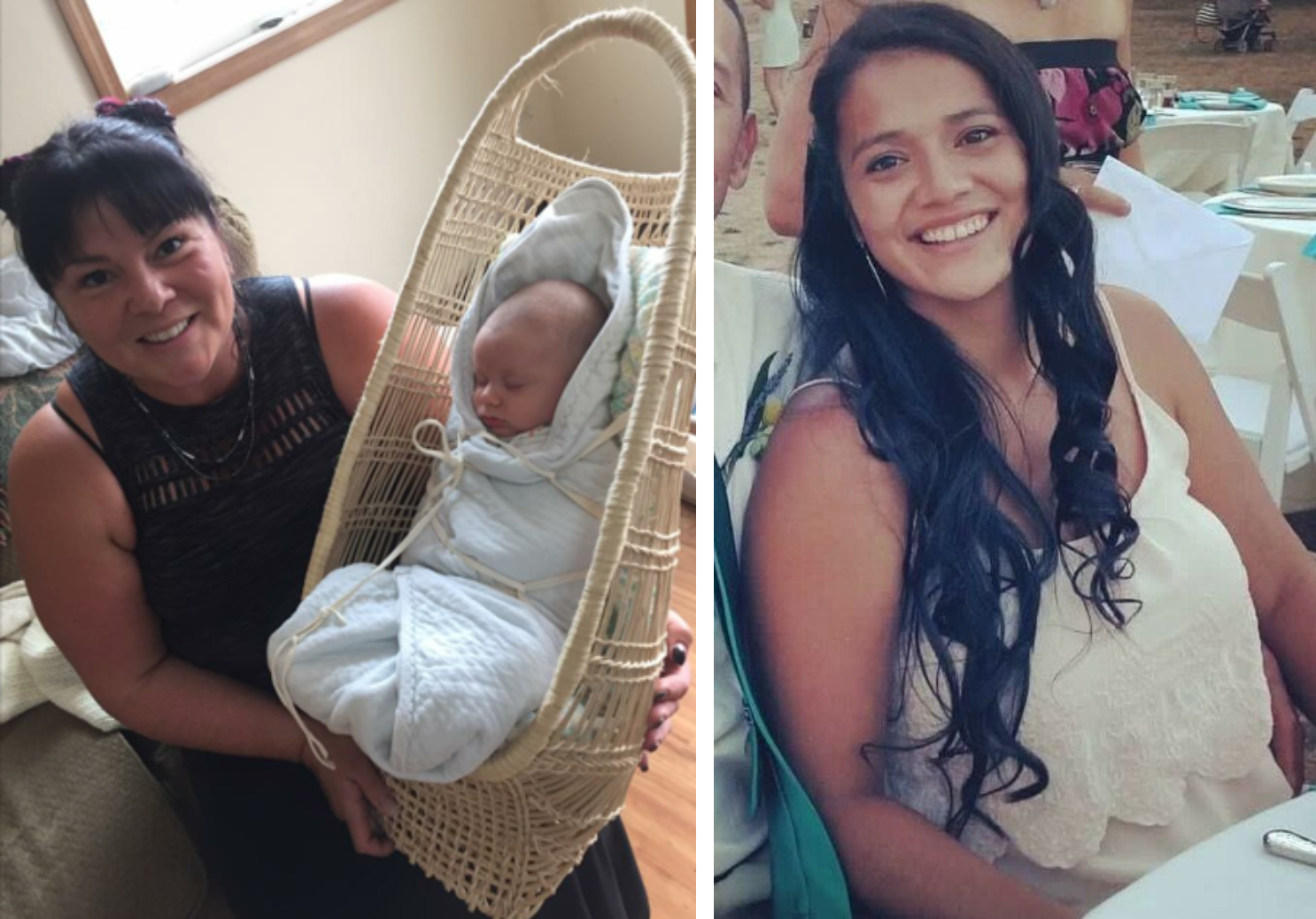 Master basket weaver Maggie Peters (L) and her apprentice Nelia (R). Photos courtesy of the artists.