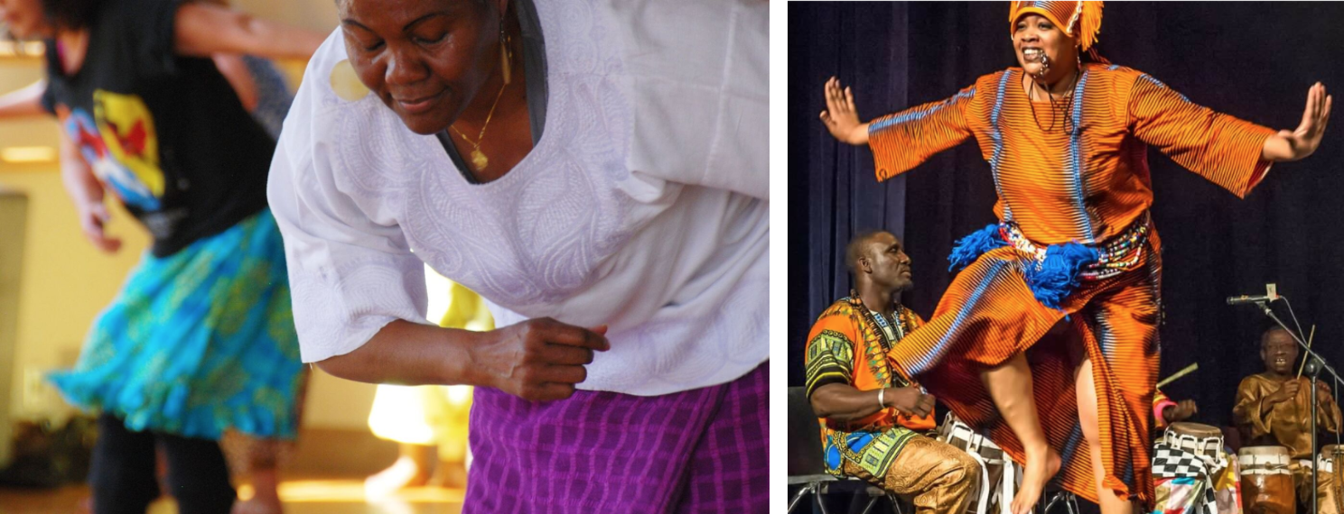 Master dancer Naomi Diouf (L) and her apprentice Nikka Maynard (R). Photos: Lily Kharrazi/ACTA (L) and Cliff Warner (R).